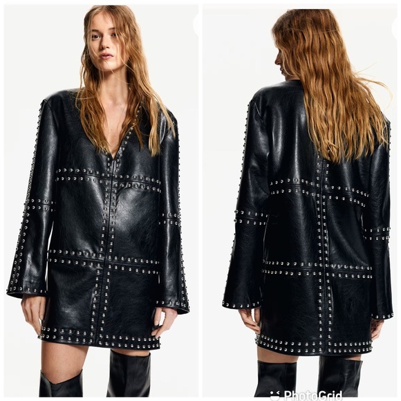H&M Dresses & Skirts - H&M Stud-embellished coated Leather dress in Black